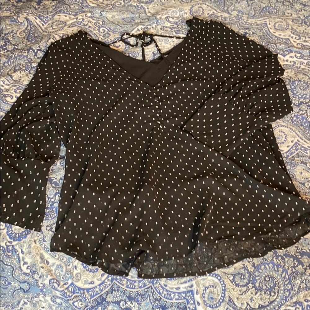 Deep V Sheer 3/4 Sleeve Blouse with Attached Cami